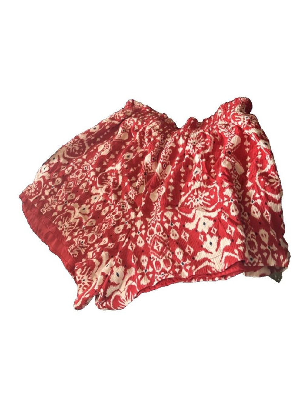 Knox Rose Womans Bonfire Red Ikat Print Smocked Pull On Shorts Med Lined Pockets